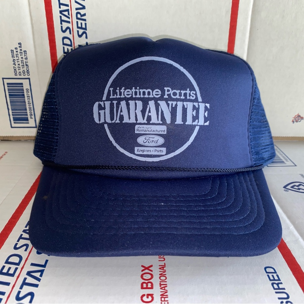Vintage Ford motor company trucker hat Cap lifetime parts engine guarantee USA